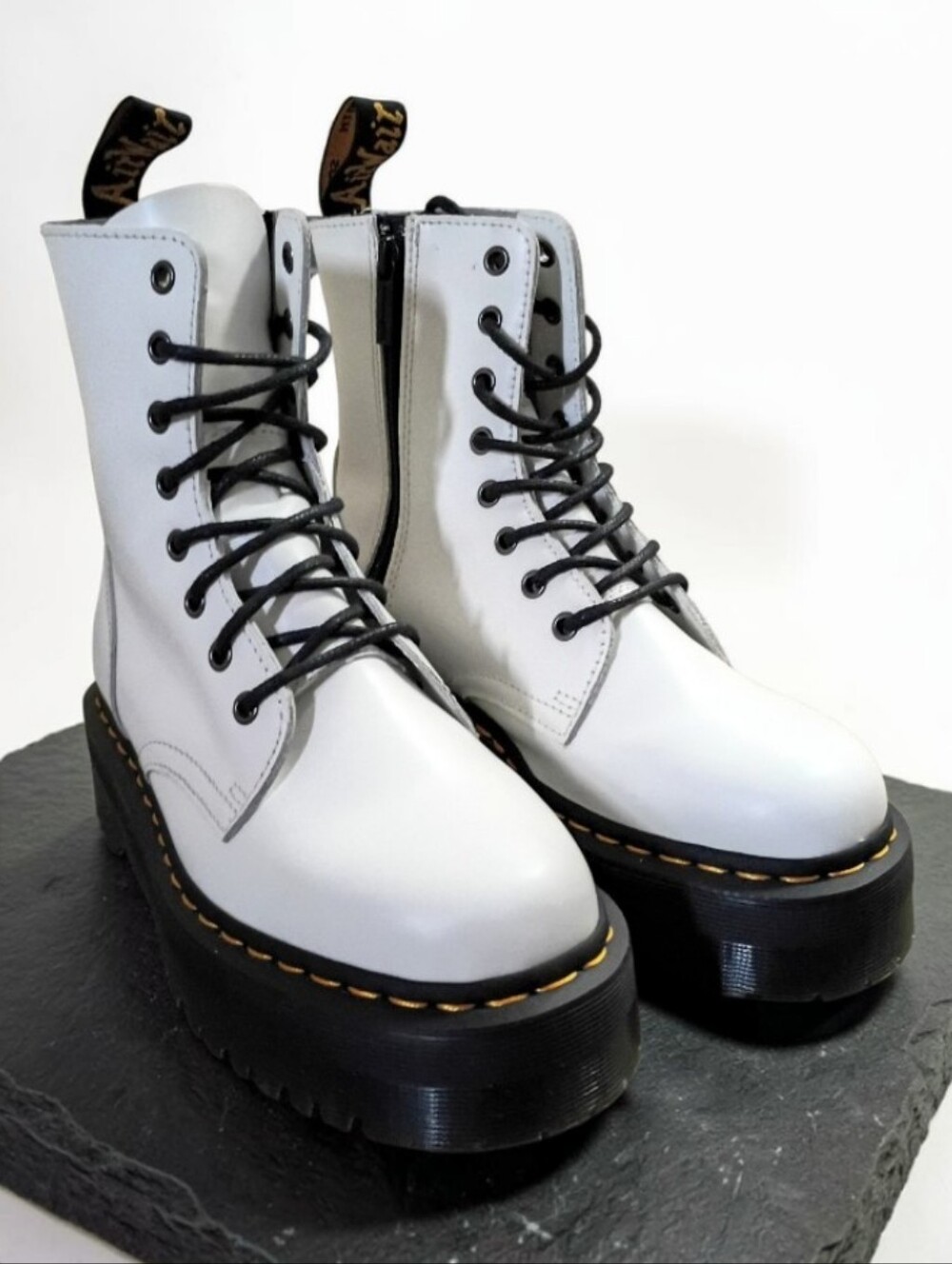 New Dr. Martens Jadon Smooth White Leather Platform Boots